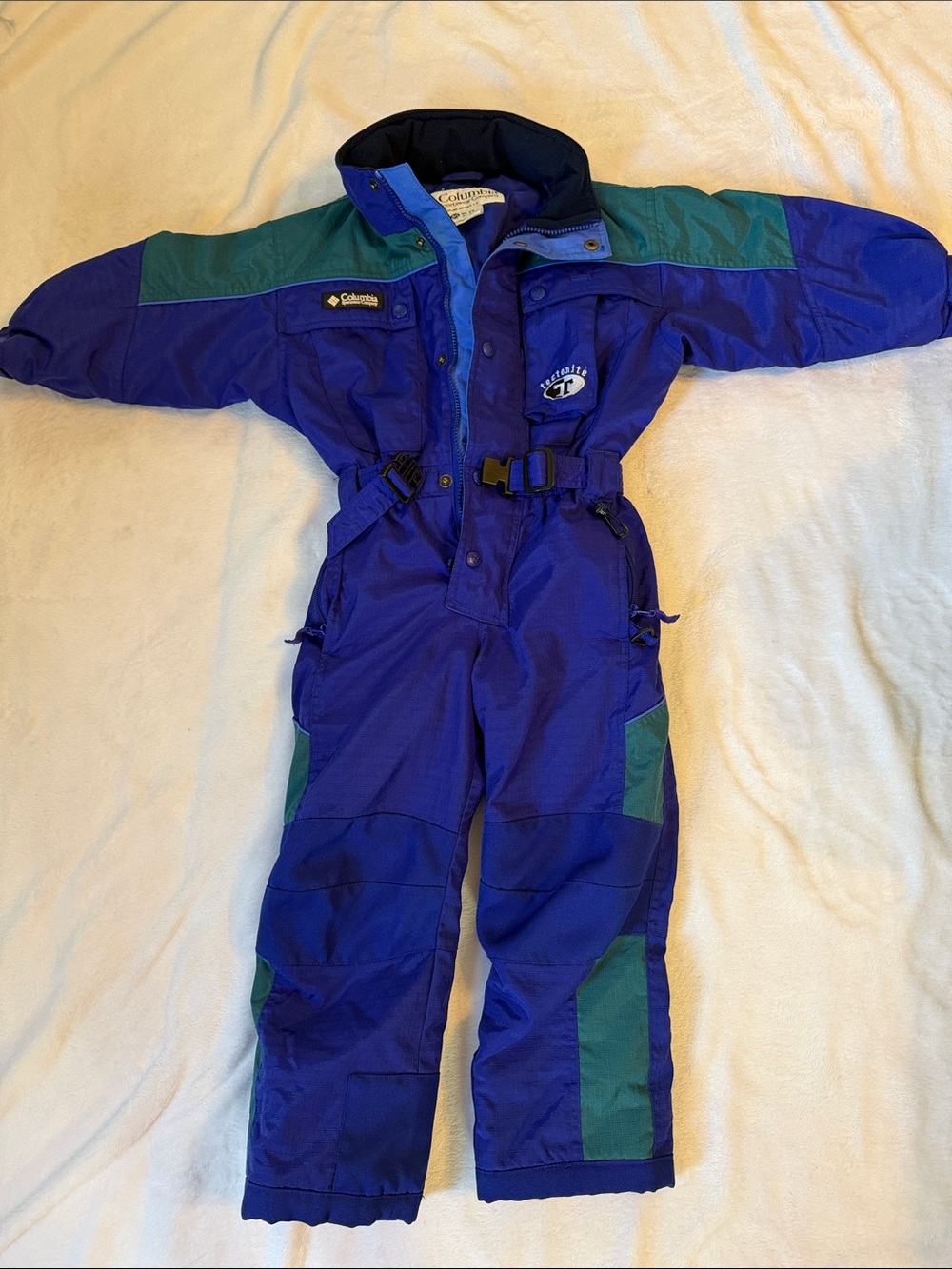 Columbia tectonite Blue and Teal Kids Insulated Snow One-Piece